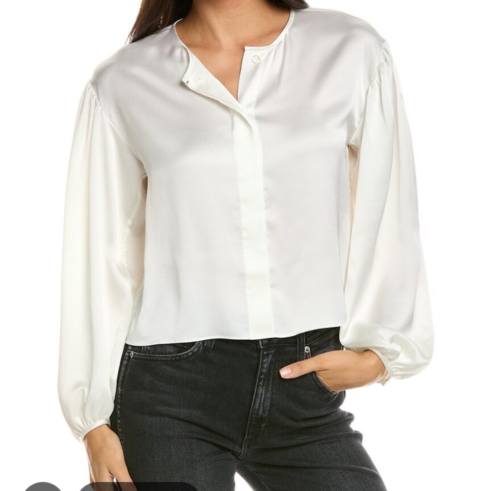 FRAME Women's Cropped Voluminous Sleeve Denim Blouse